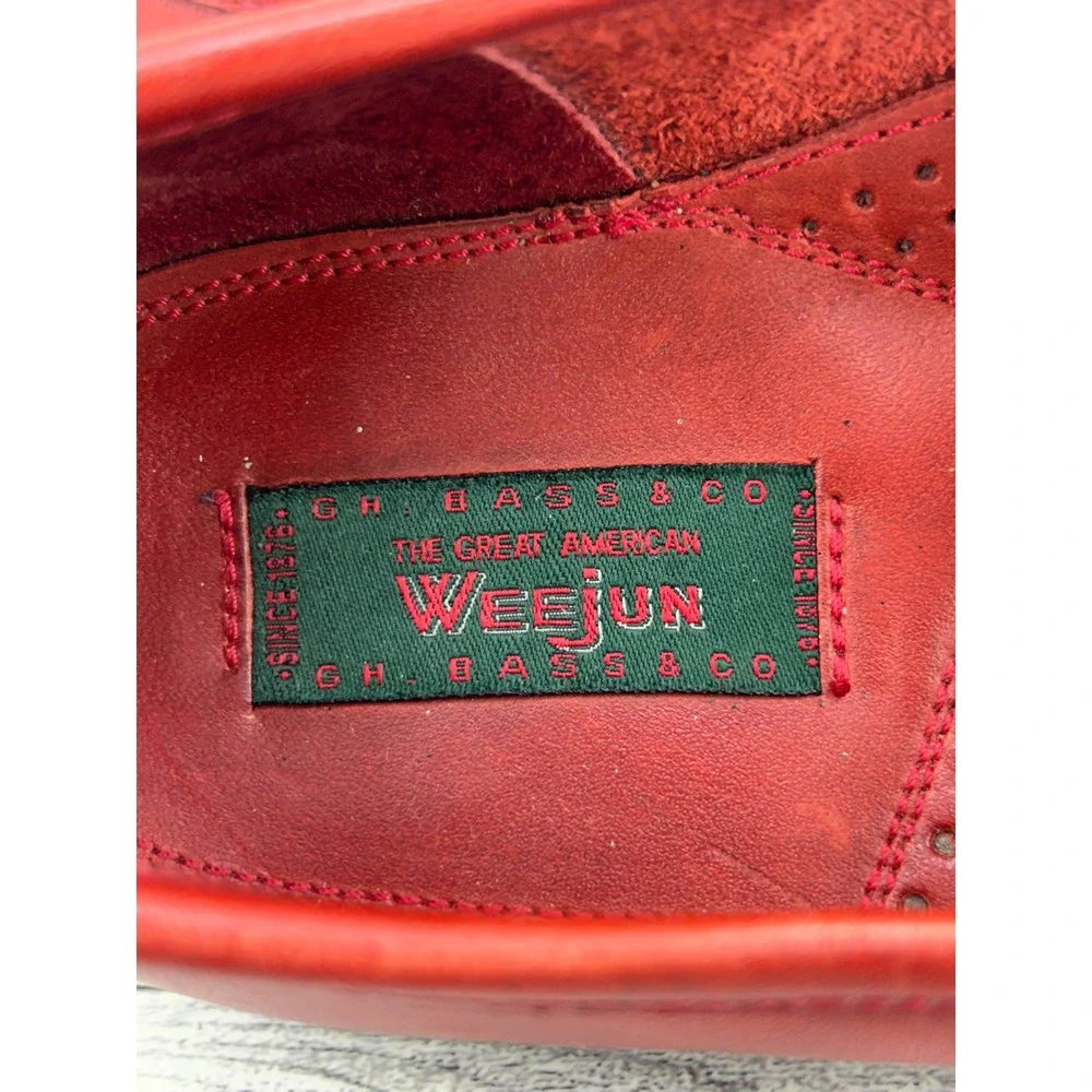 GH Bass Weejuns Calliope Red Leather Loafers Braided Detail Lug Sole Womens 6.5M